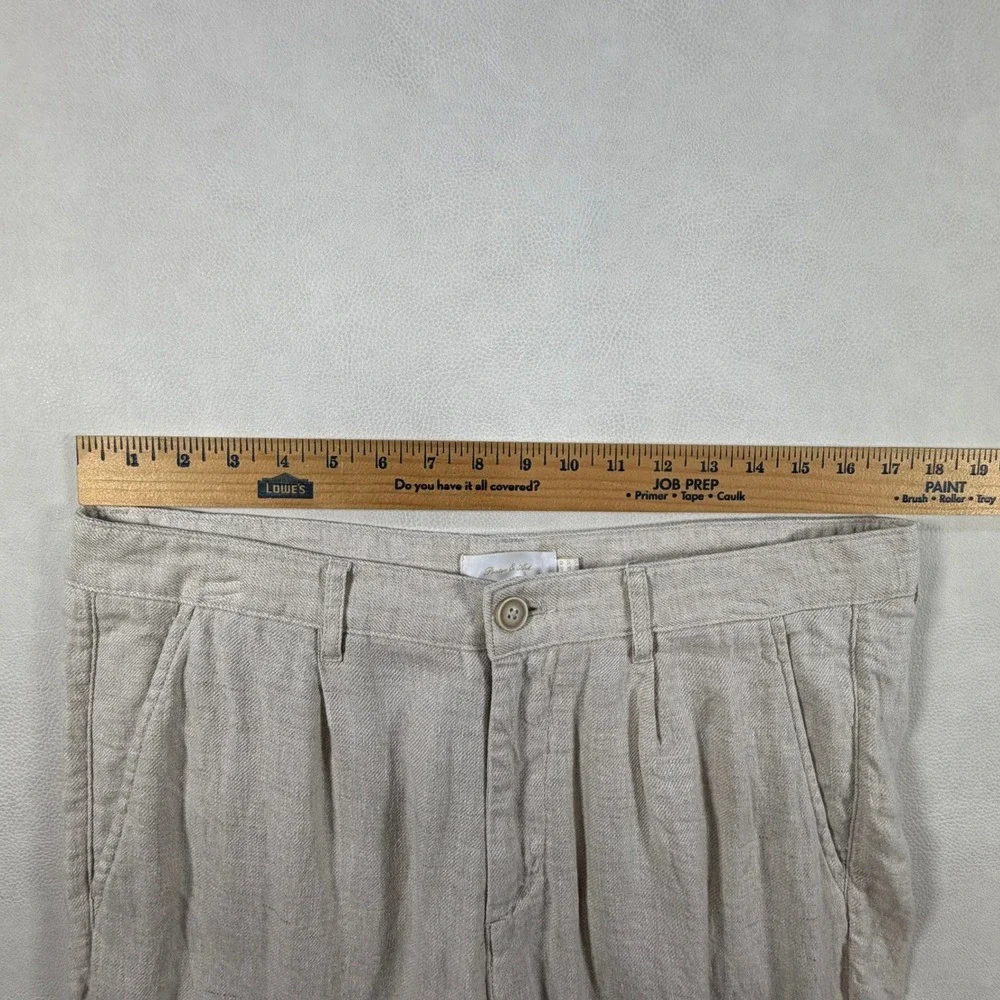 Porter & Ash Mens 100% Linen Pants Pleated Oatmeal Beige Size 32 Summer